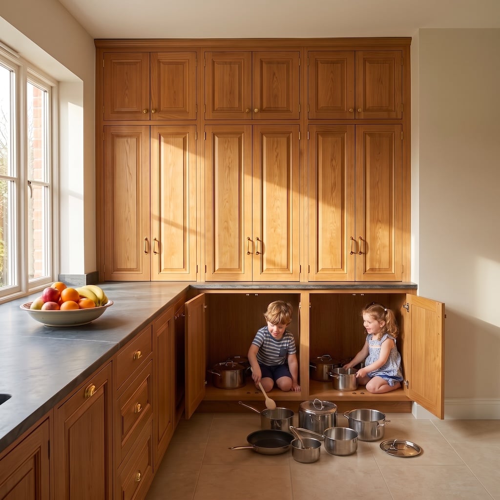 Honey-oak kitchen cabinets from the 1980s
