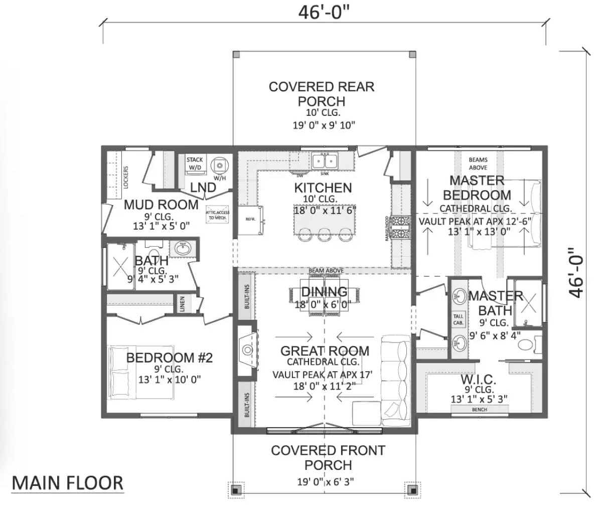 Floor Plan - Deepwoods 2-Bedroom Transitional Cabin with Vaulted Great Room Designed for Couples Who Want a Home That Feels Like Vacation