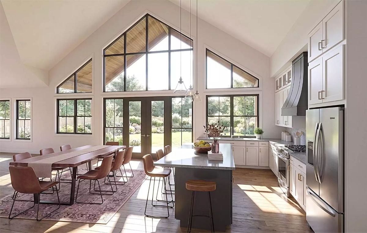 Cathedral Glass and a Kitchen Island That Knows Its Place in the Room