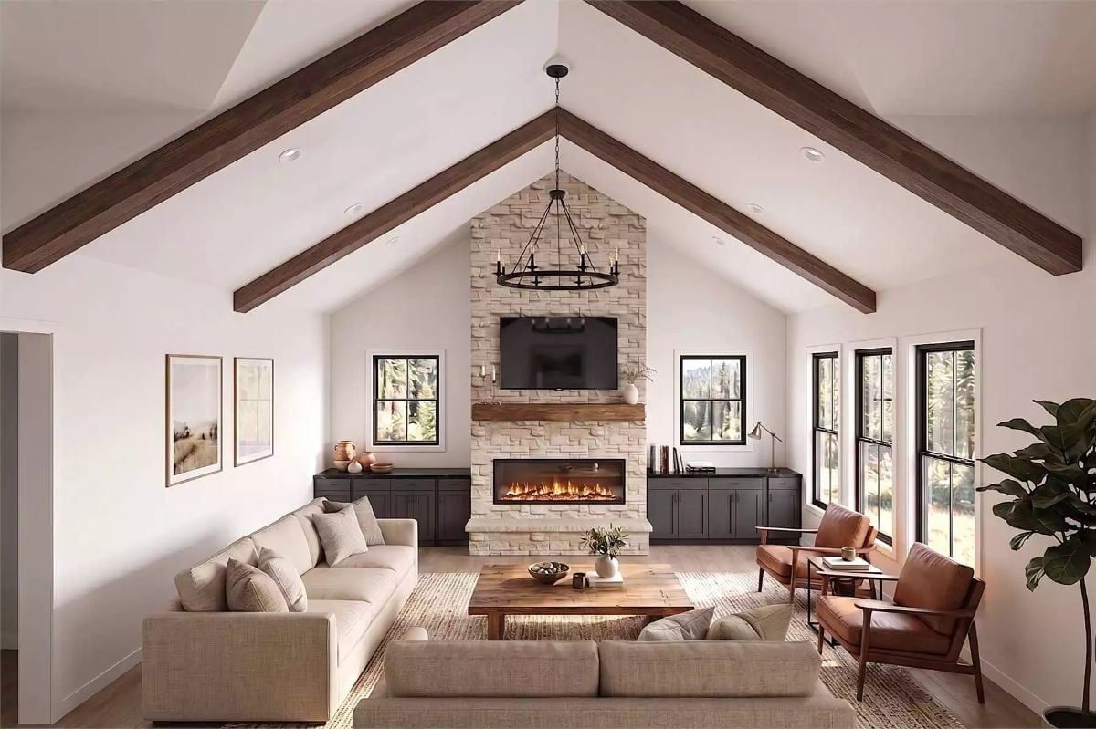Vaulted Ceilings and a Stone Fireplace Wall That Actually Earn Their Square Footage