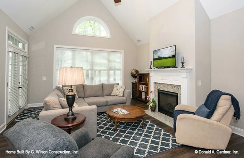 Vaulted Ceilings and a Gas Fireplace Pull the Living Room Together