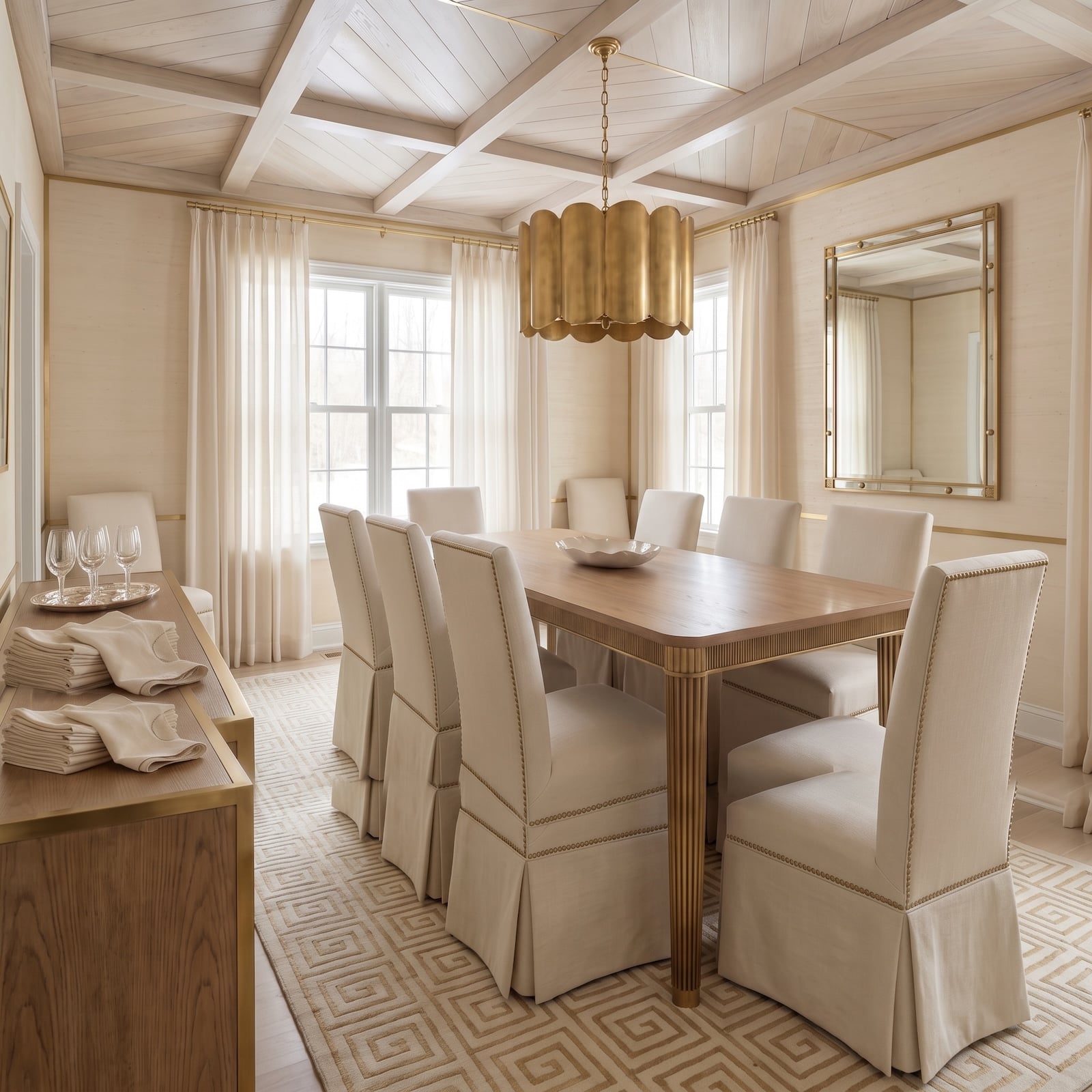dining room in cream and brass