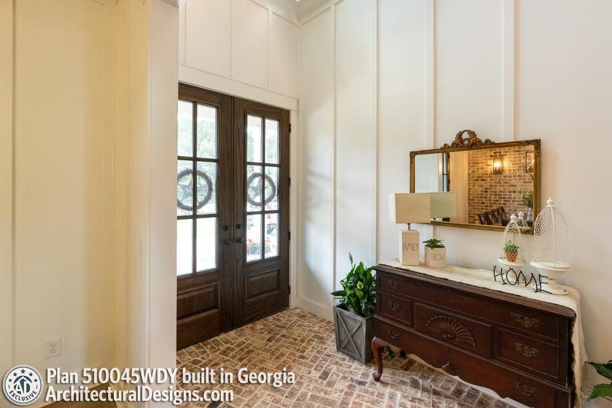 Brick-Floor Entryway That Earns Its Farmhouse Credentials