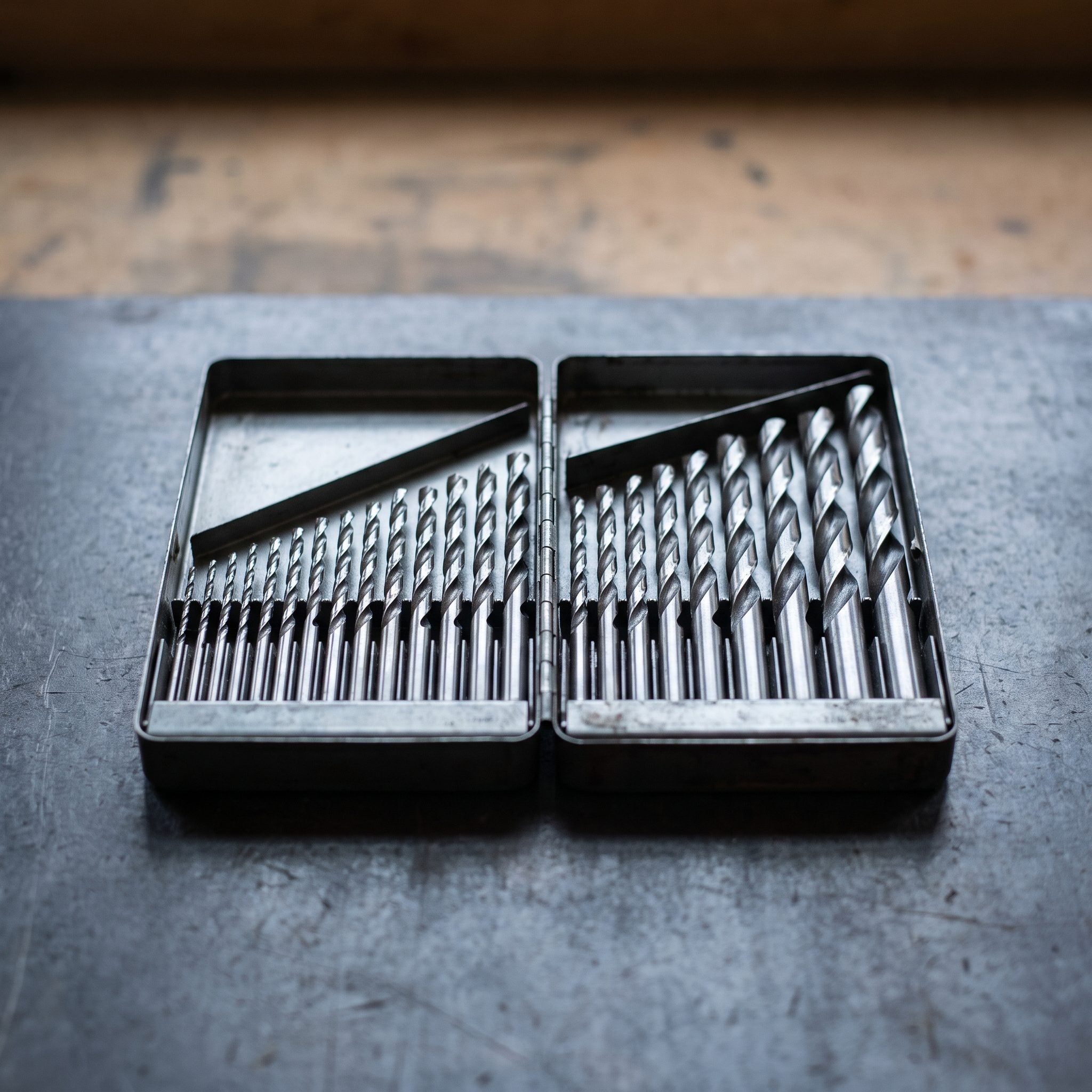 The Drill-Bit Set in a Metal Index Case: About $15 in 1984