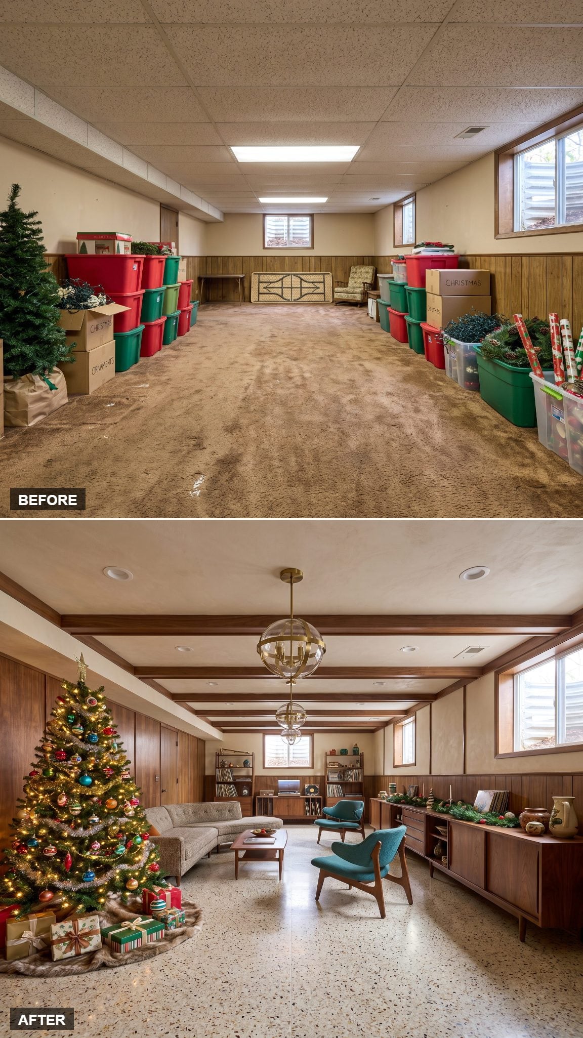 The Dumping Ground Becomes a Mid-Century Christmas Lounge