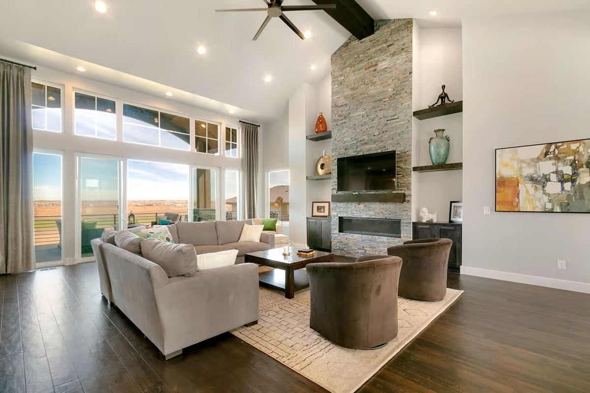 Stacked Stone Fireplace Wall Anchoring a Room That Actually Breathes