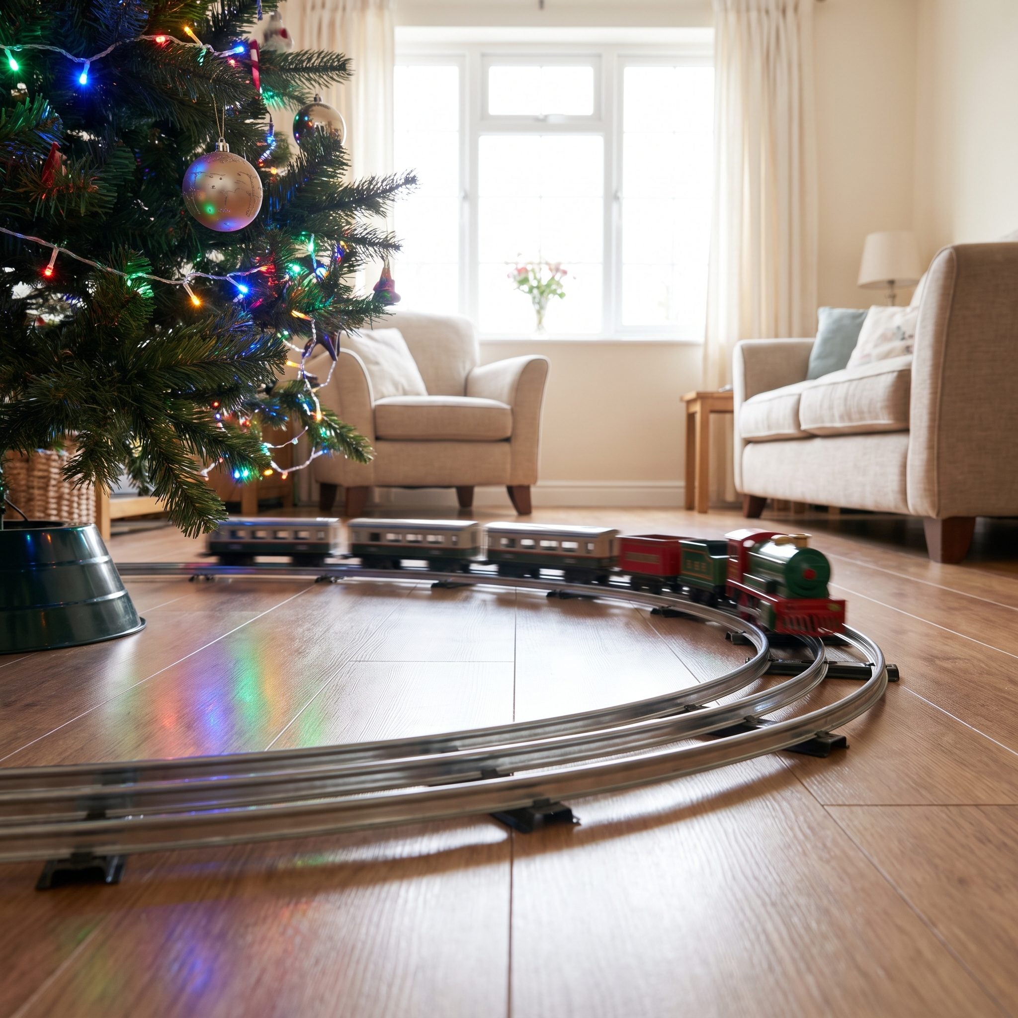 An Electric Train Circling the Bottom of the Tree
