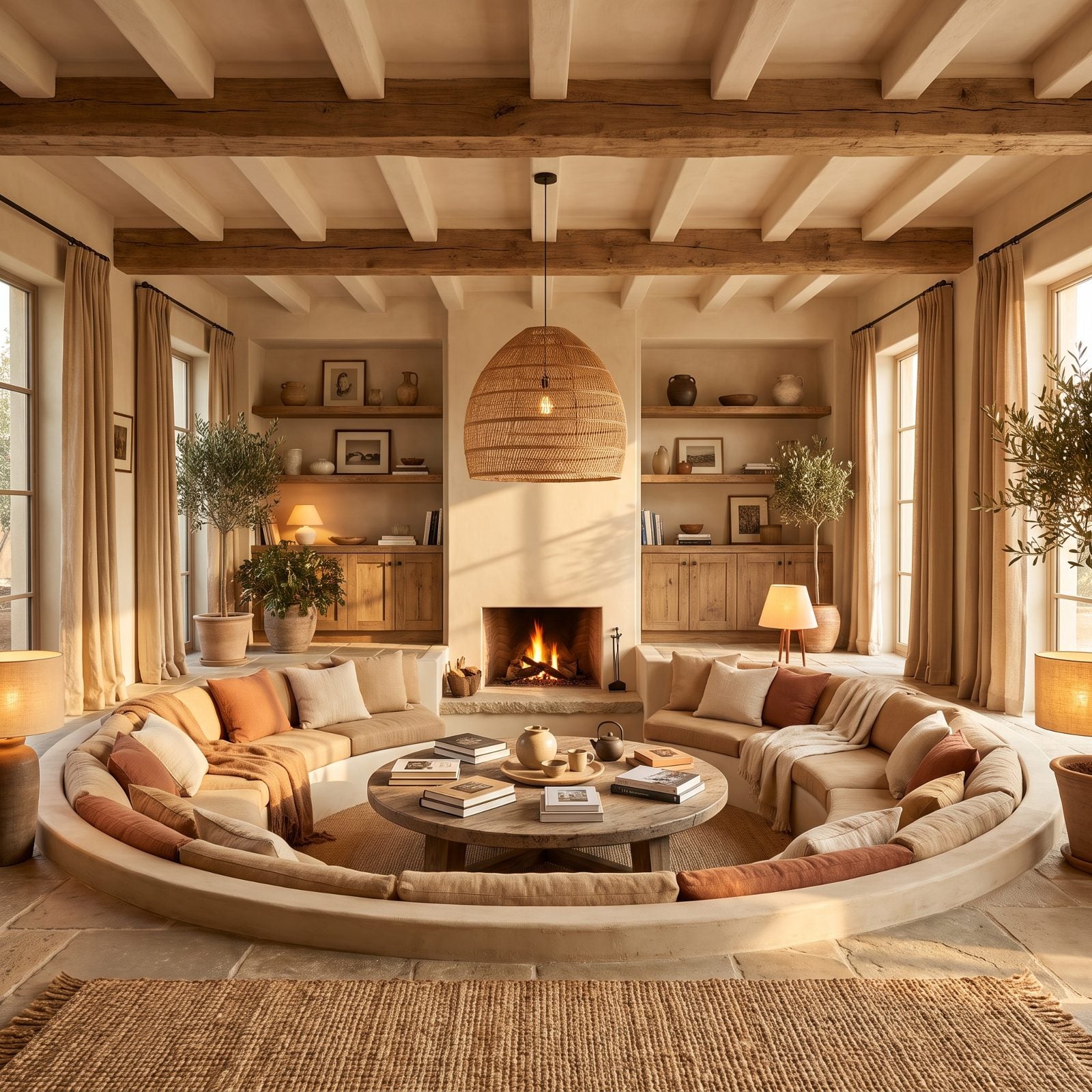 Elegant Conversation Pit with Sun-Baked Neutral Textiles