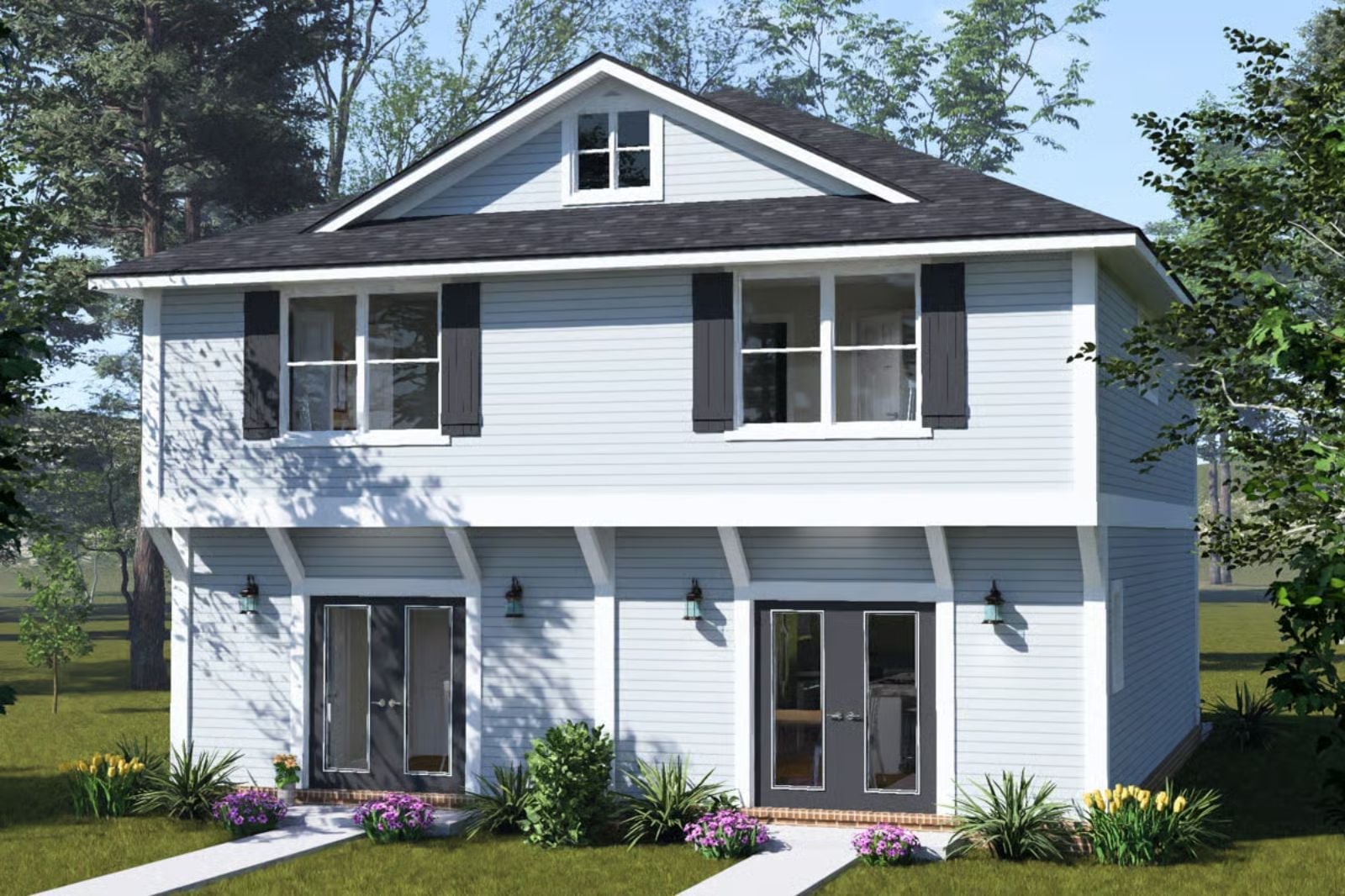 Ellery 2-Bedroom Craftsman Duplex with Study Alcove Designed for Families with In-Laws Who Might Be Moving In Whether You Like It or Not (Floor Plan)