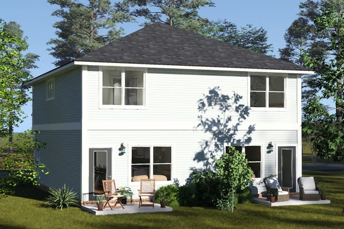 Matching Patios Out Back Make Sharing a Yard Feel Less Like a Compromise
