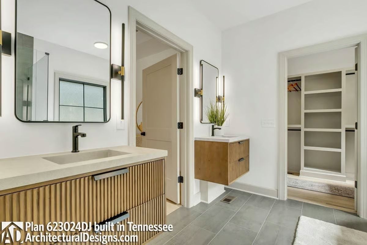 Dual Floating Vanities and a Walk-In Closet That Actually Has Room to Breathe