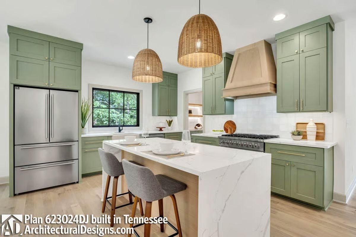 Sage Green Cabinets and Wicker Pendants That Make You Want to Cook Something