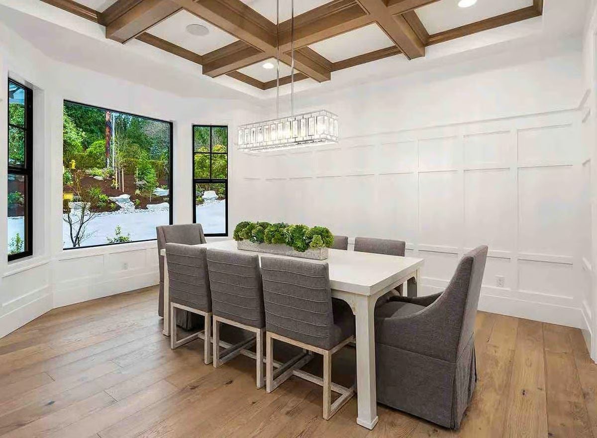 Coffered Ceiling Does the Heavy Lifting So the Rest of the Room Doesn't Have To