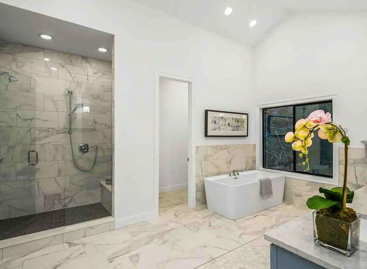 Marble Shower Big Enough to Forget You're on a Schedule