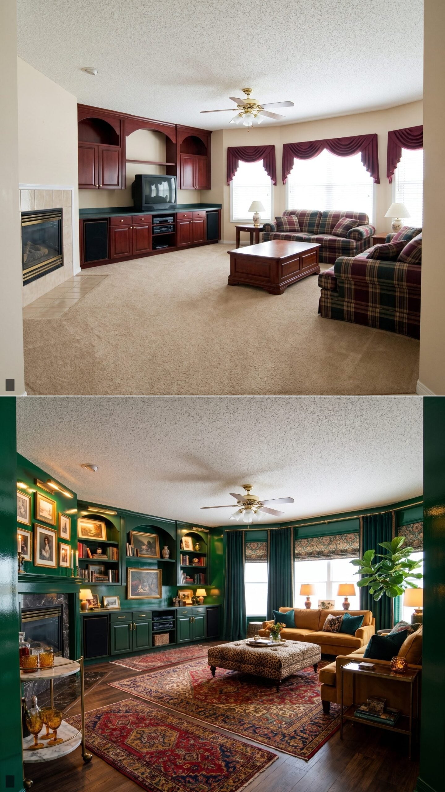 Emerald Maximalism with Lacquered Walls and Brass