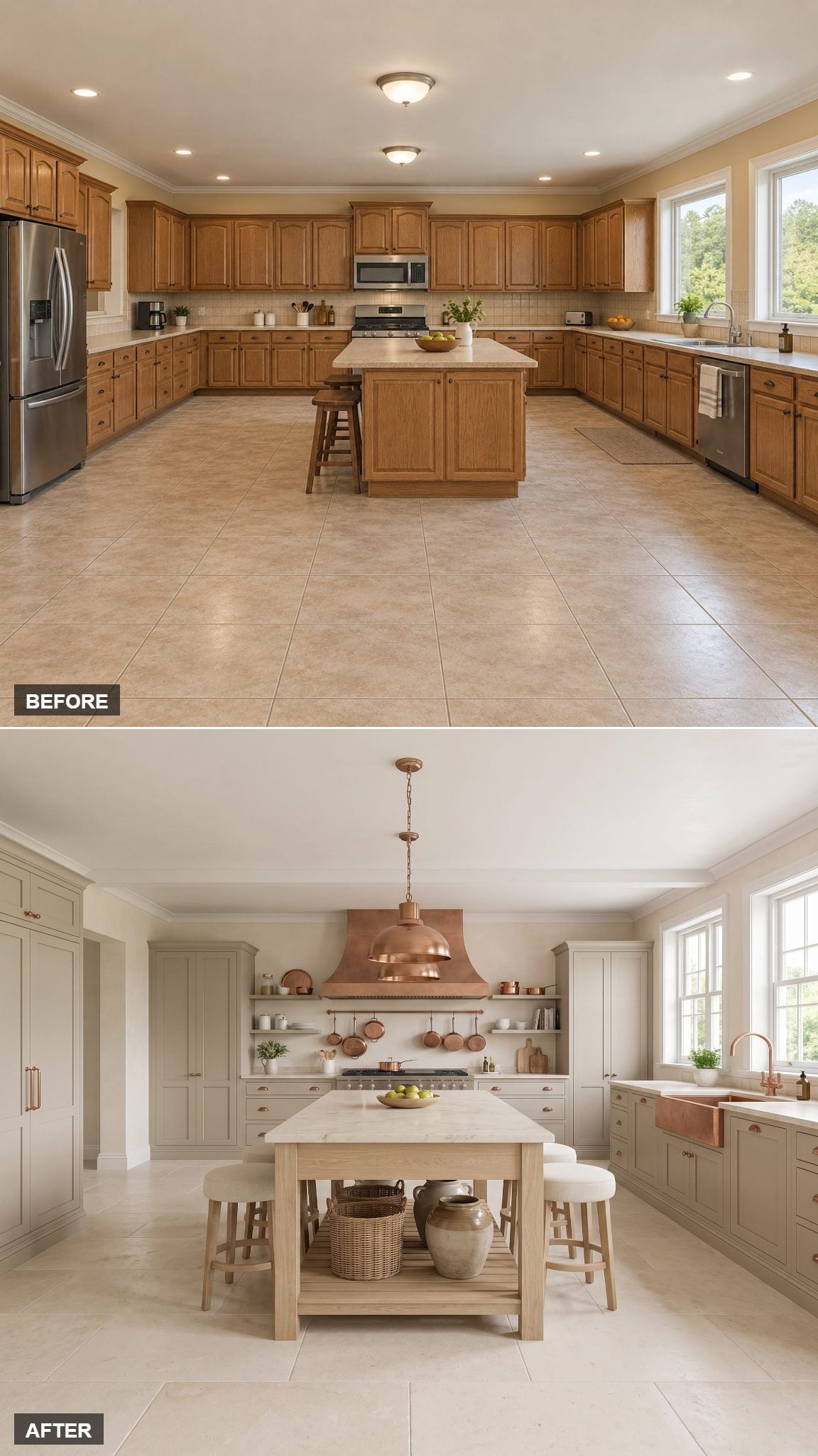 European Worktable Kitchen, Cream and Copper Edition