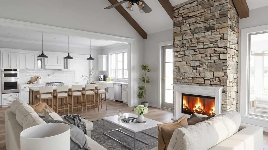 Floor-to-Ceiling Stone and a Fire That Means Business