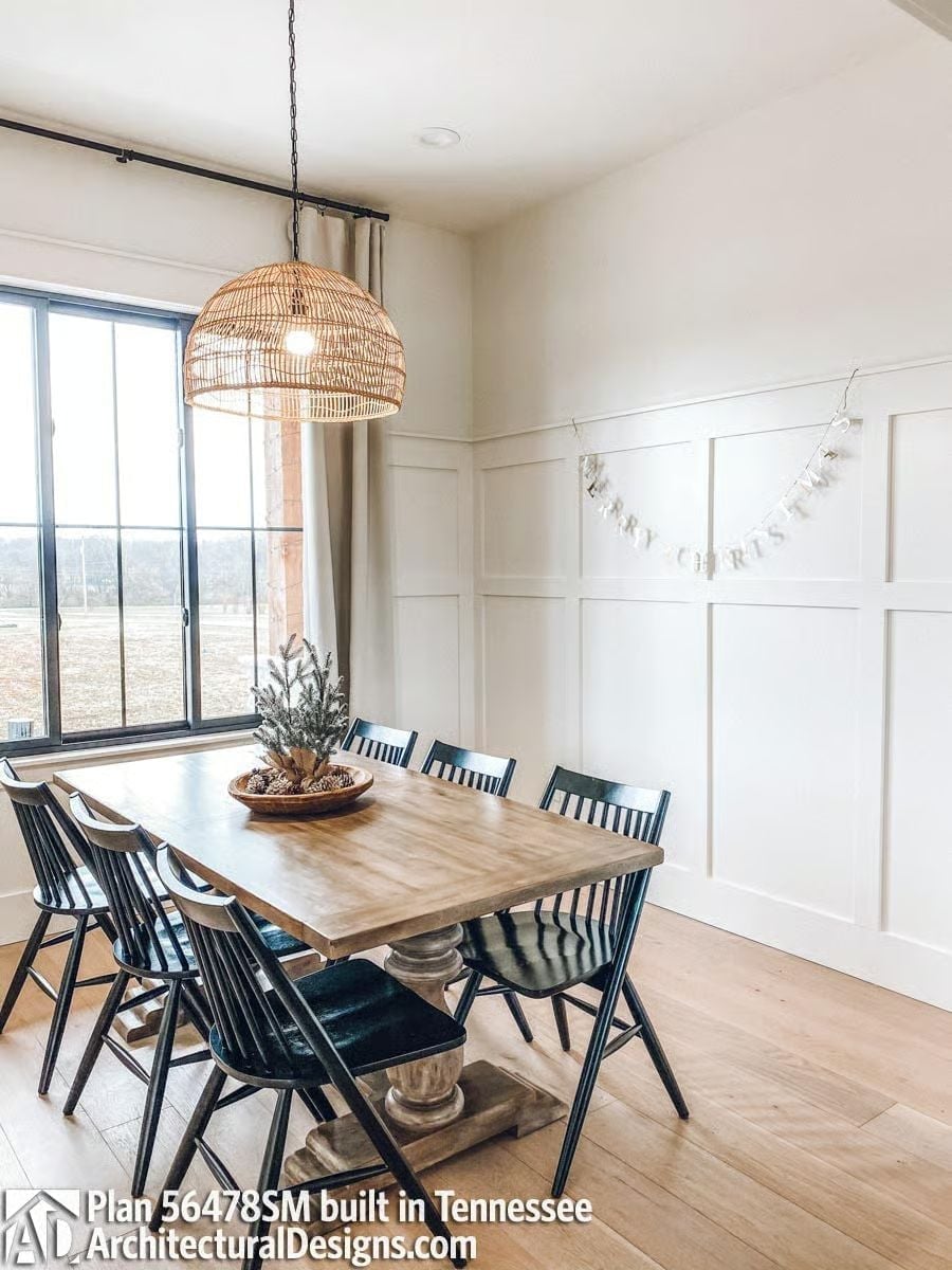 Wicker Pendant, Black Spindle Chairs, and a "Merry Christmas" Banner That Earns Its Place