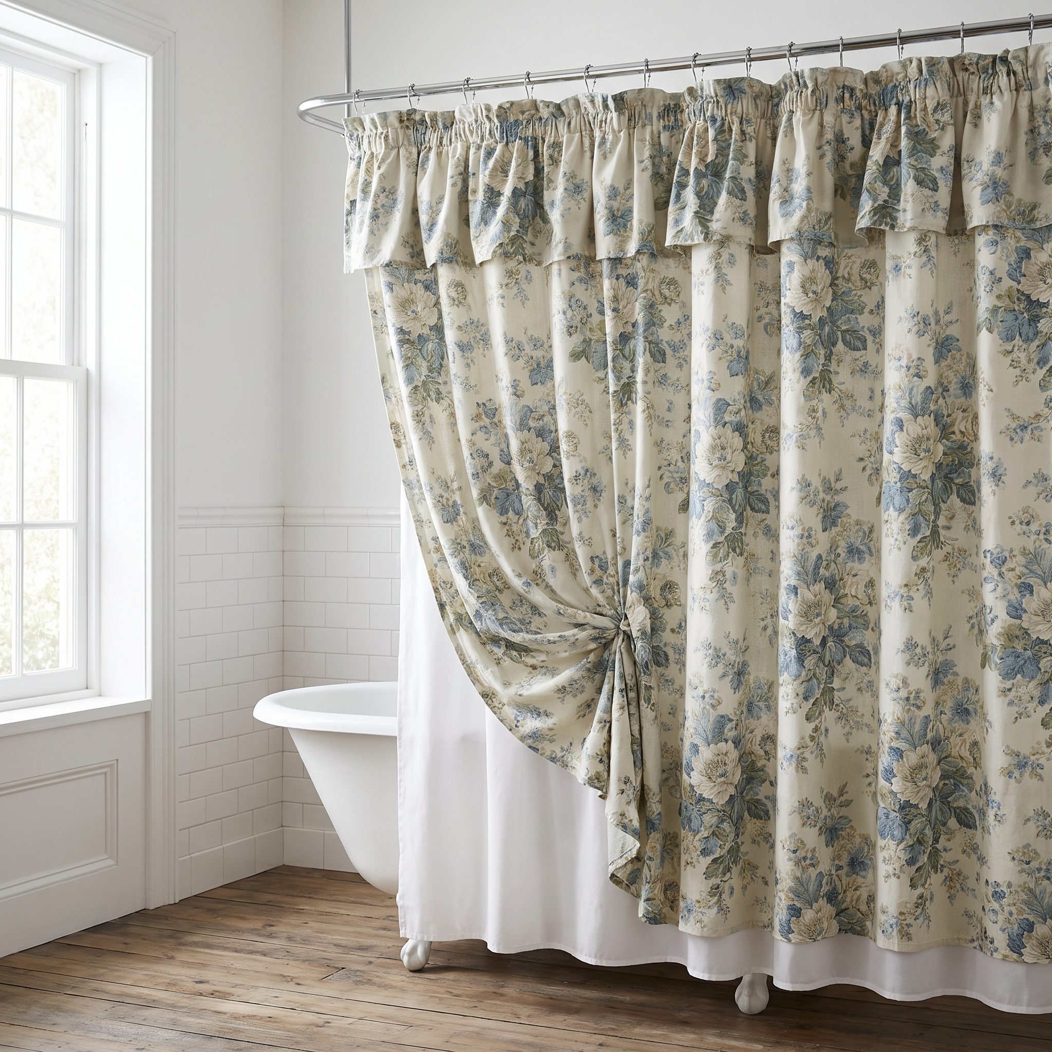 The Fabric Shower Curtain With Ruffles or a Floral Print