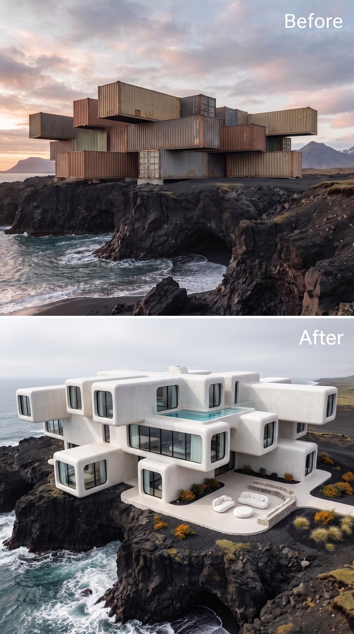 White Concrete Volumes Carved Into Cliff-Edge Living