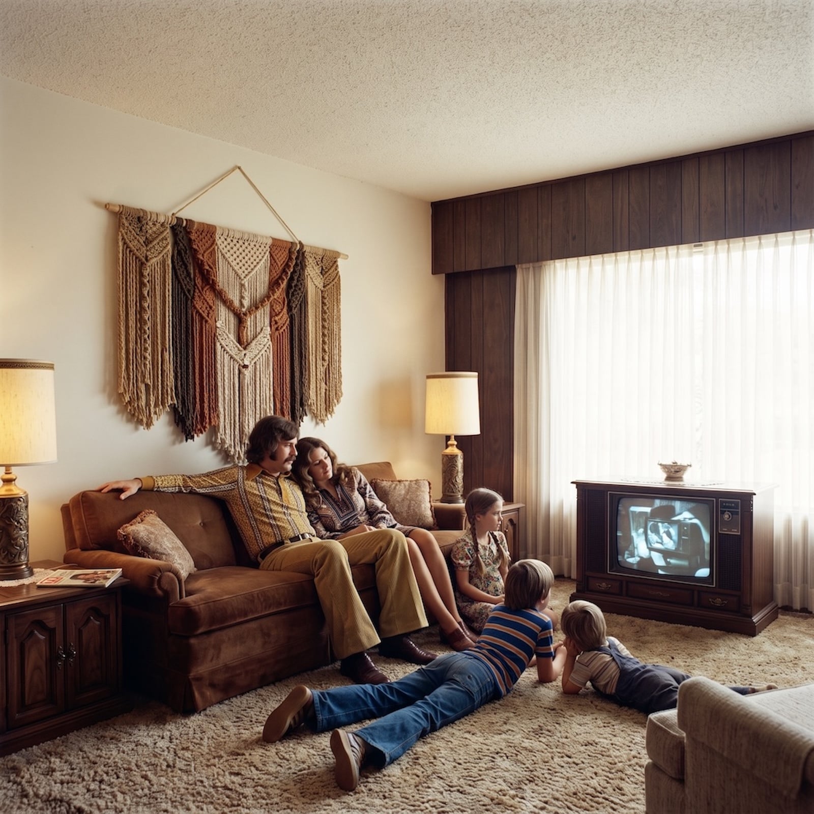 family watching tv in 1978