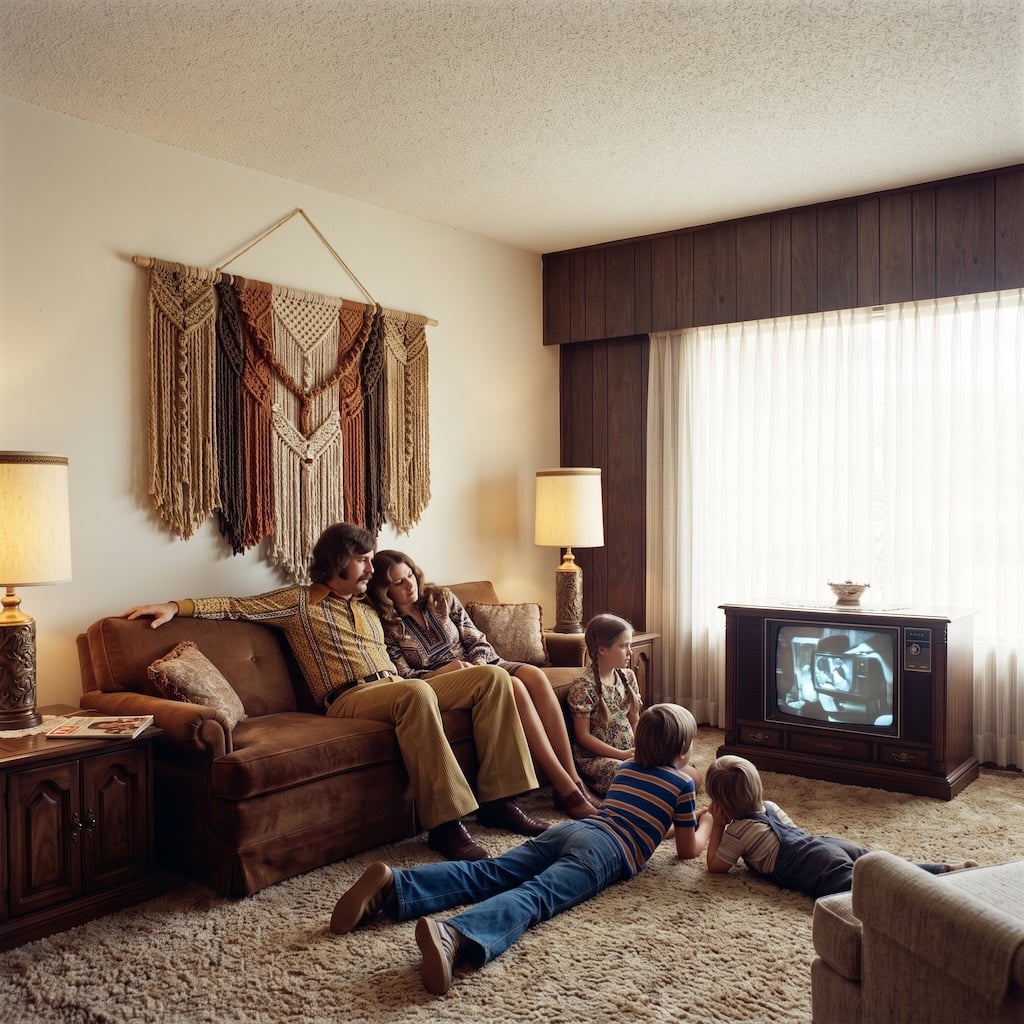 family of 5 watching tv in 1978