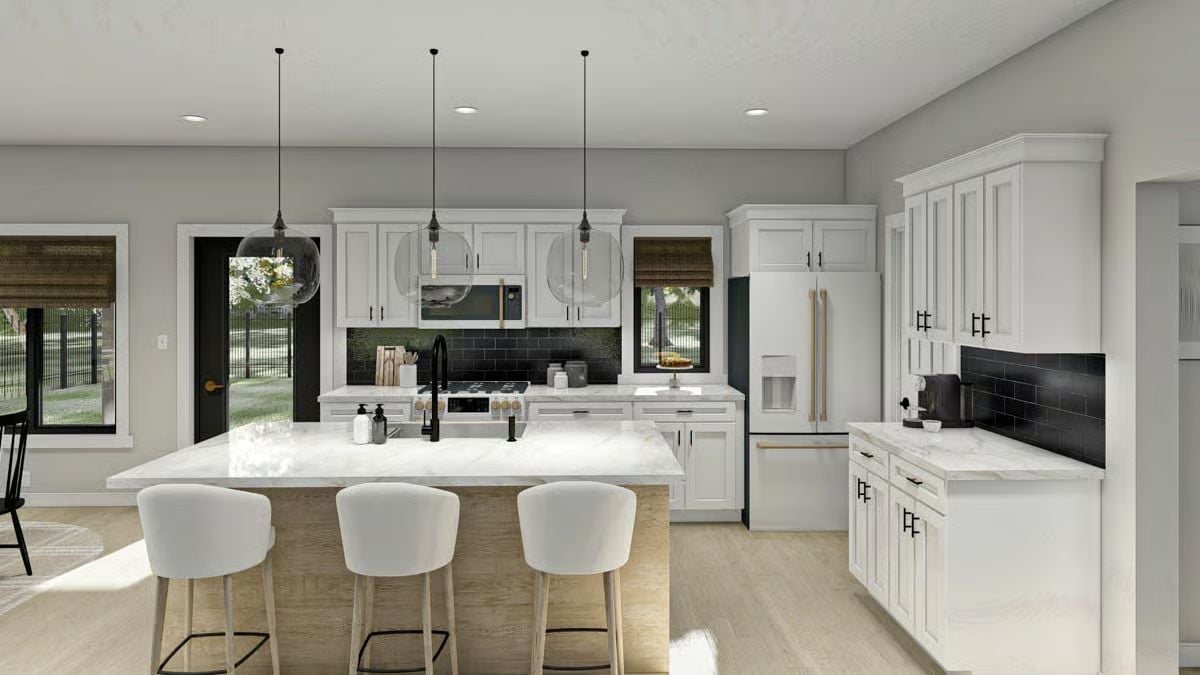 Marble Island, Black Faucet, and Three Pendants That Actually Earn Their Spot