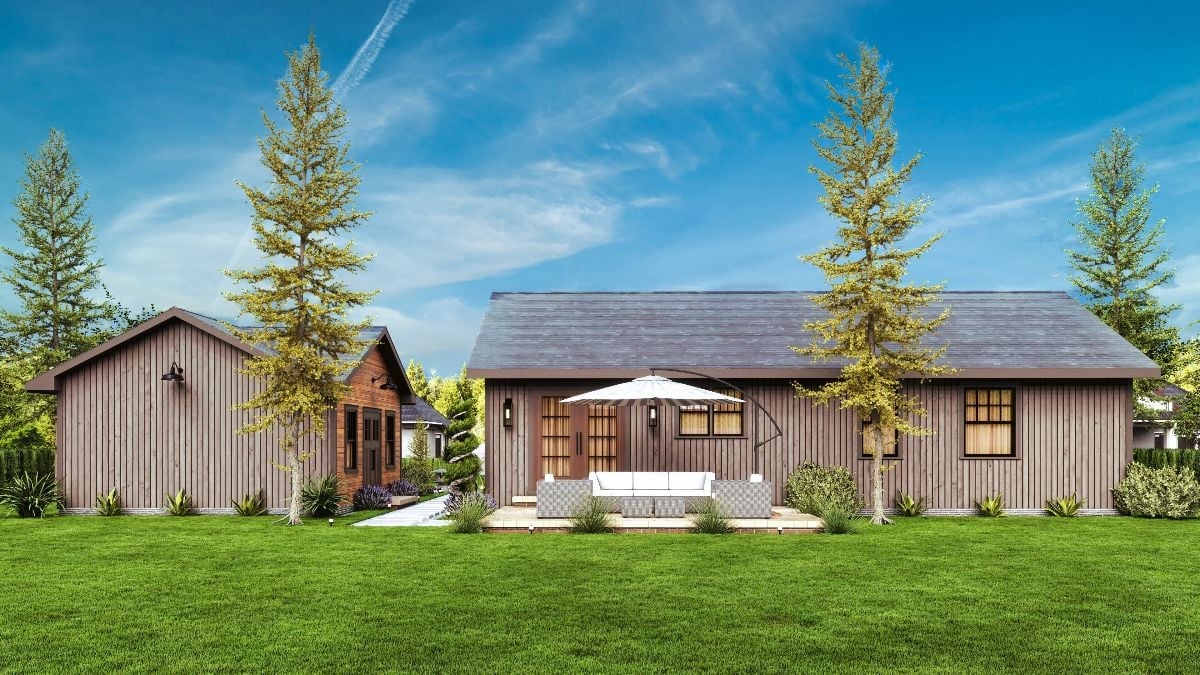 Board-and-Batten and a Cantilever Umbrella Make Outdoor Living Feel Effortless