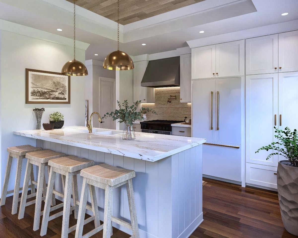 Marble, Brass, and Shiplap Panels Make This Island Worth Every Square Foot