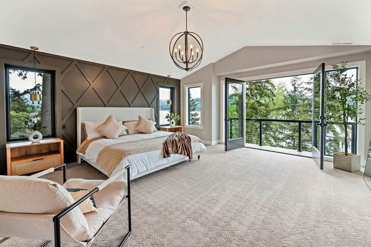 Geometric Wall Paneling, a Balcony Door That's Actually Open, and Trees for Miles