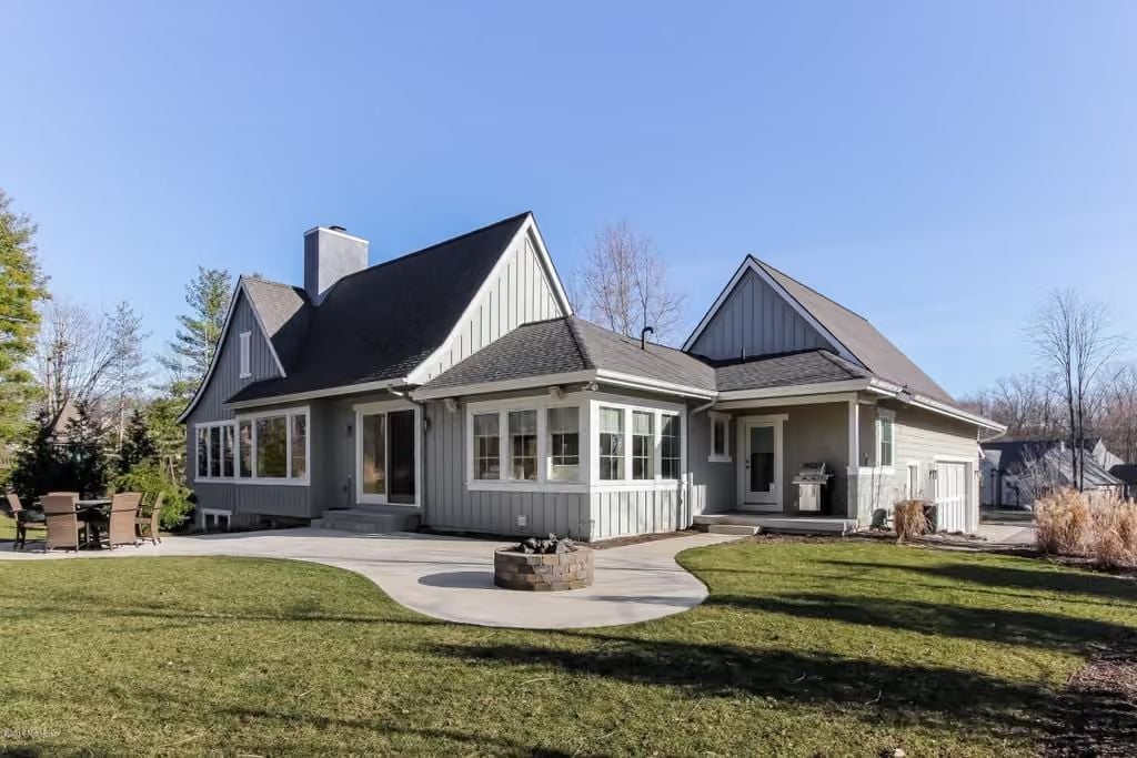 Board-and-Batten Gray with a Fire Pit That Actually Gets Used