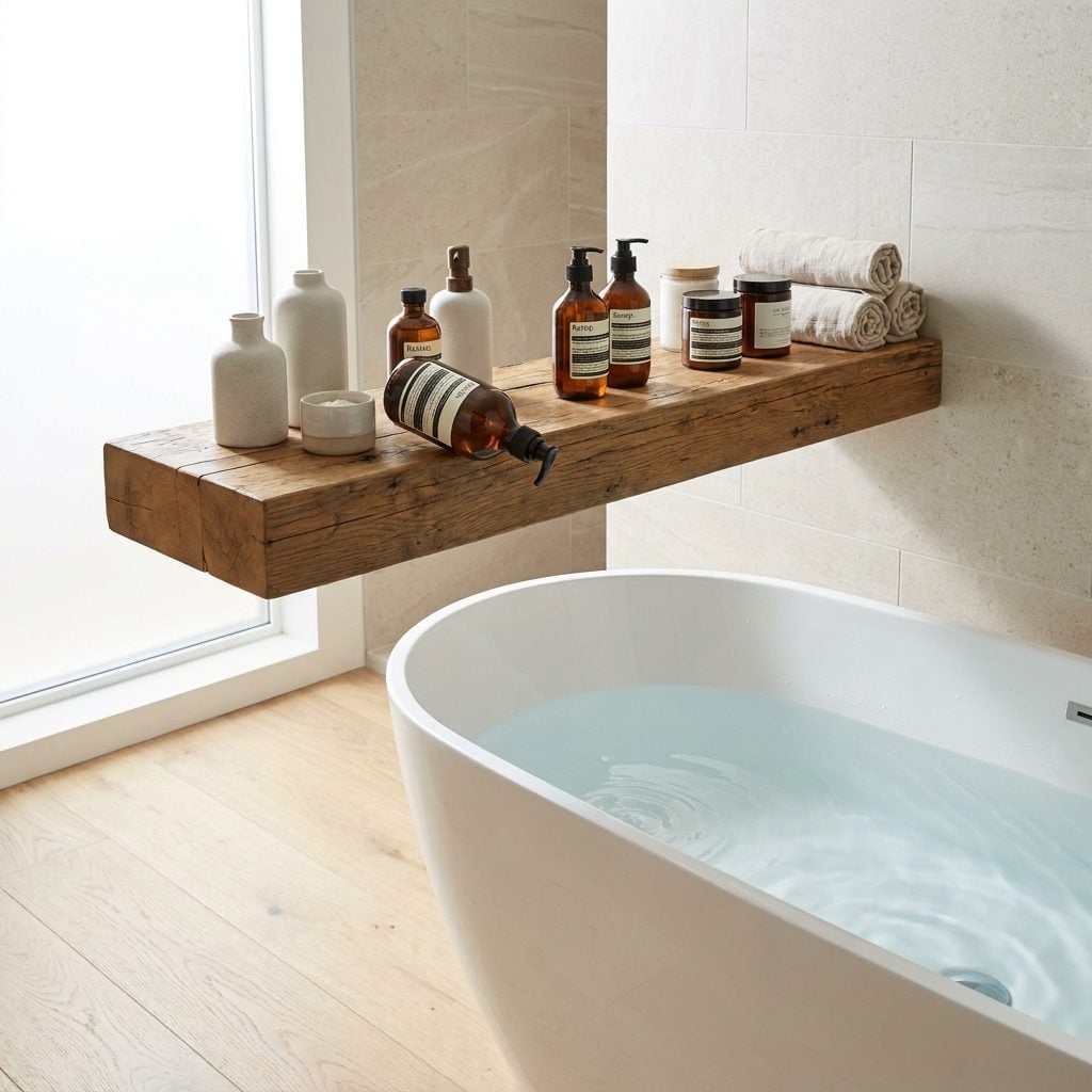 Floating Shelves Dangling Toiletries Over Your Bath