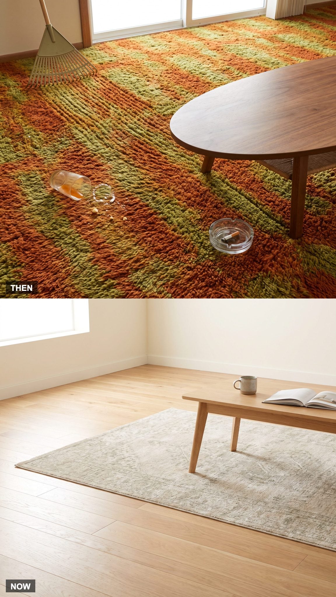 The Floor: Shag Carpet Gives Way to Hardwood and a Layered Rug
