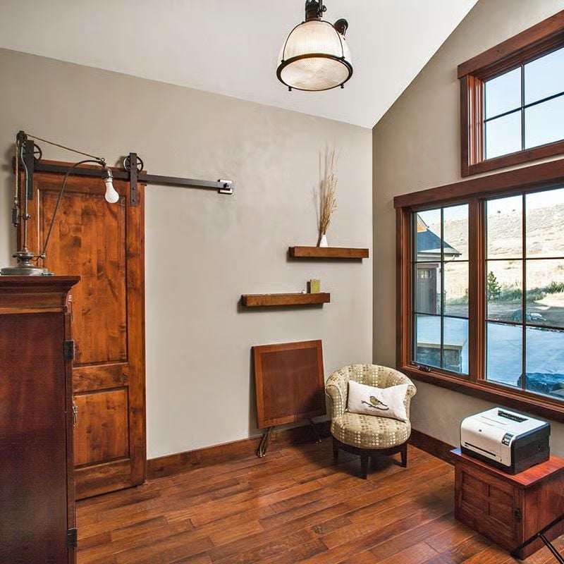 Sliding Barn Door and Pulley Hardware Turn a Home Office Corner Into a Conversation