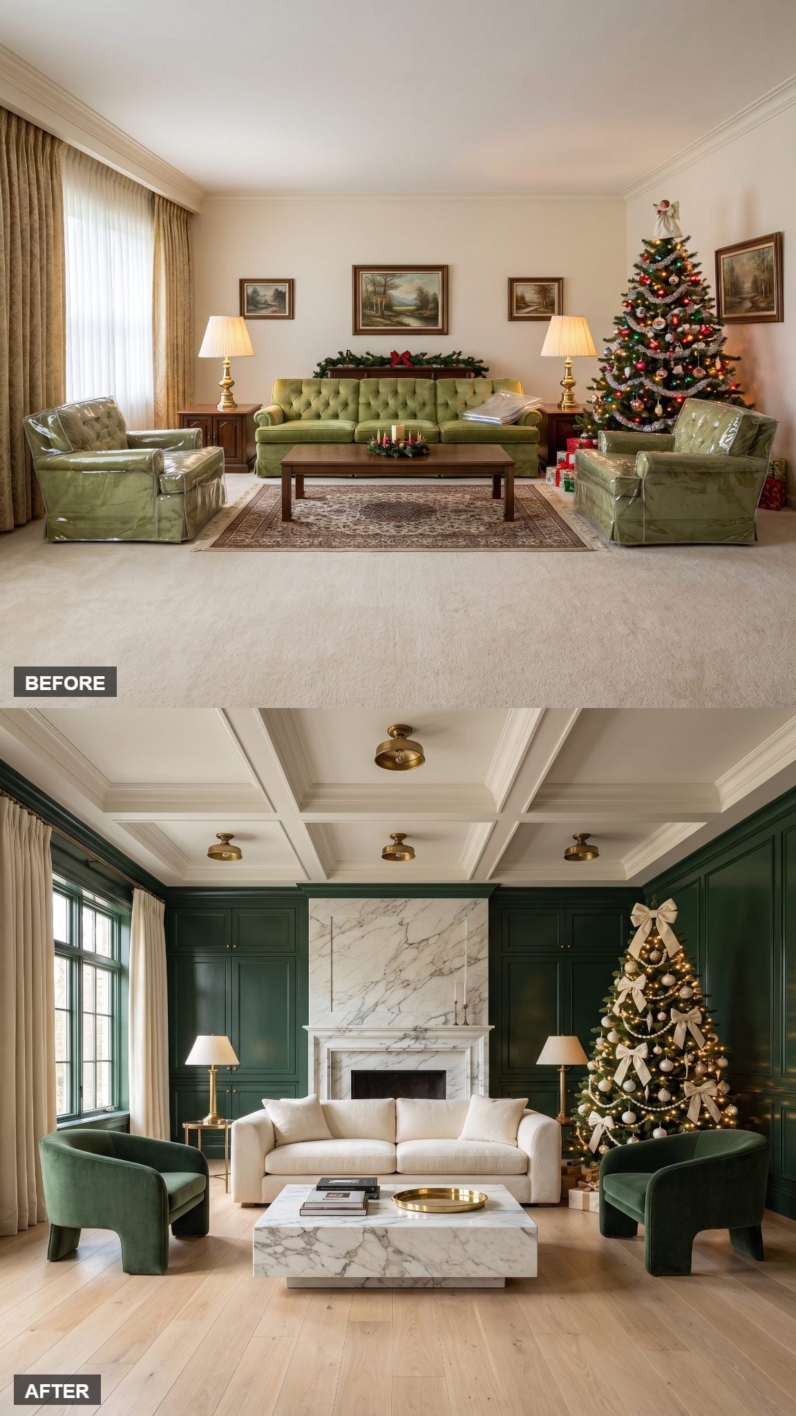 Forest Green Lacquer and Calacatta That Steals the Room
