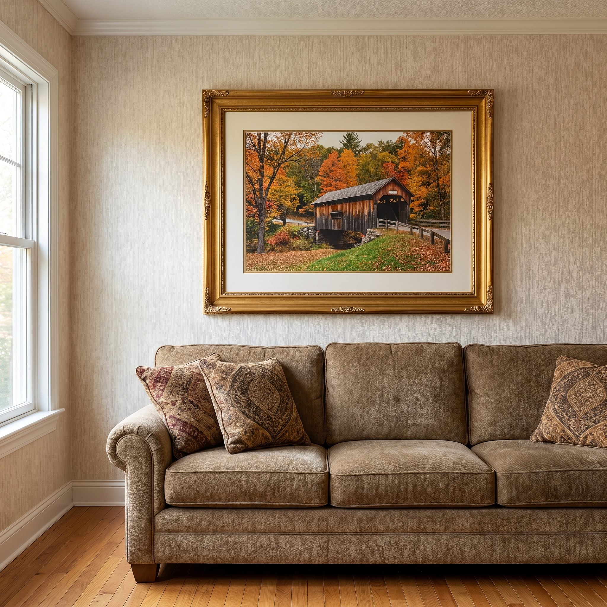 The Framed Landscape Print Over the Sofa, Roughly $40 to $120
