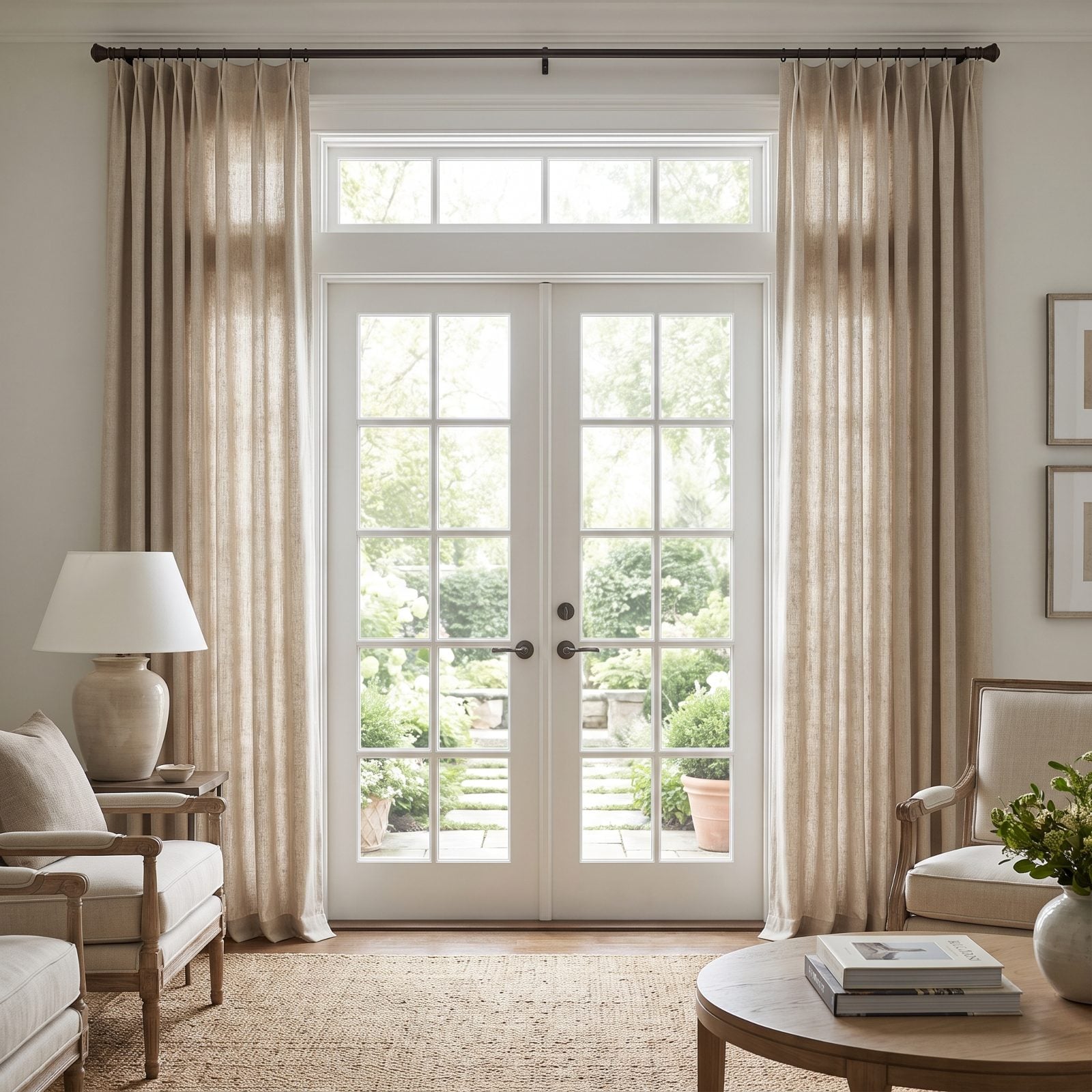 French Doors Made Taller With Drapery Above the Casing