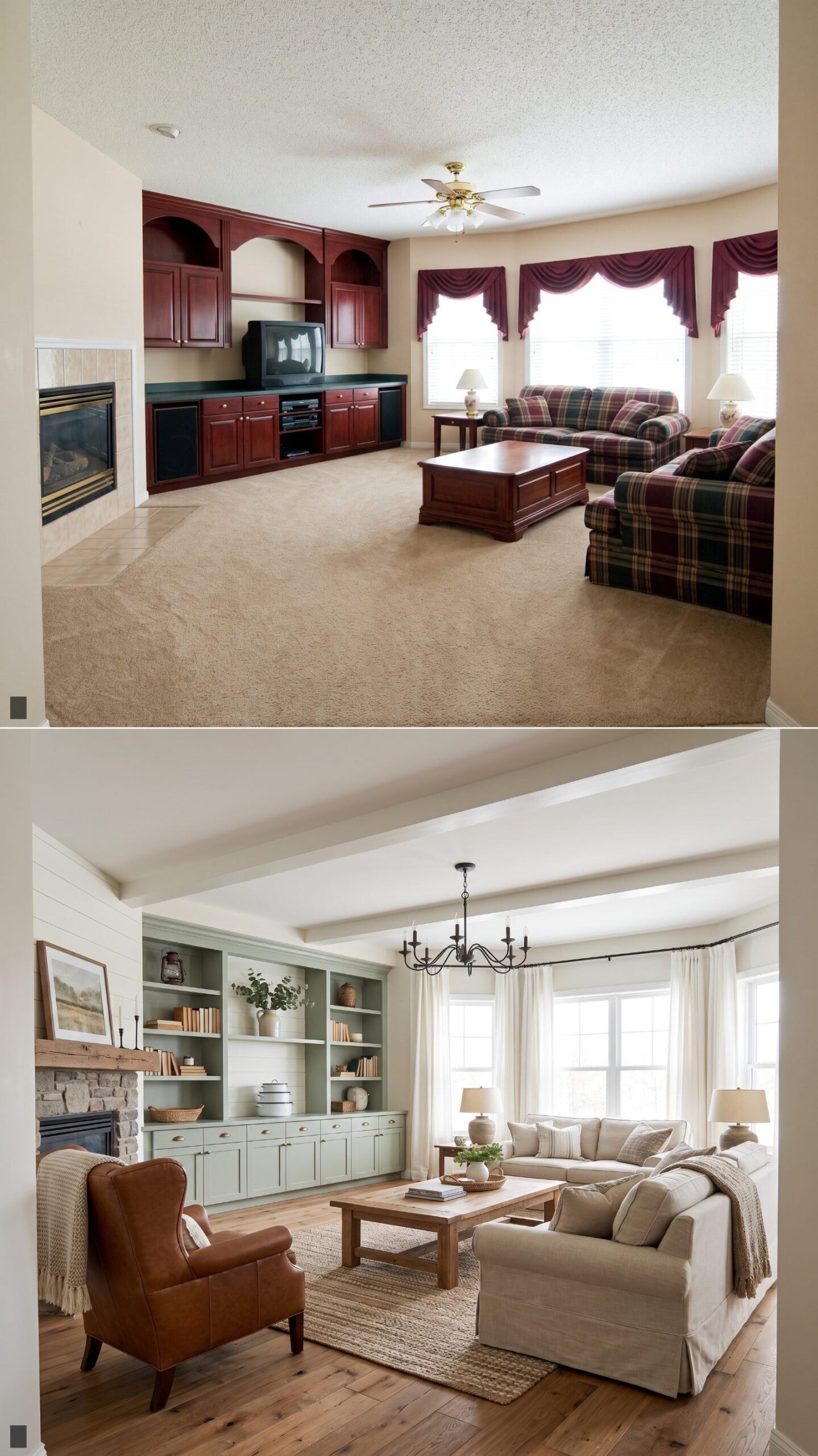 Fresh Farmhouse Sitting Room in Sage and Aged Oak