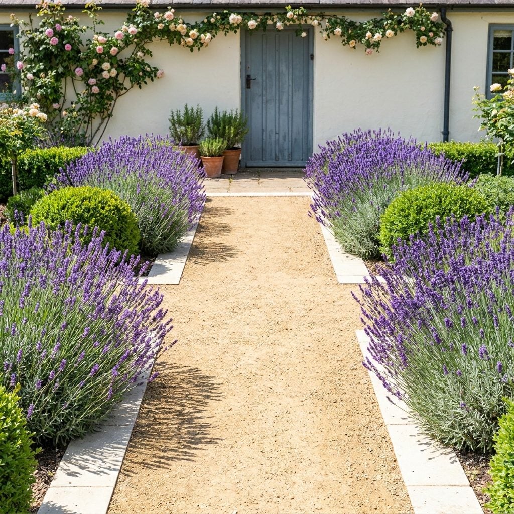 A Front Path Framed by Two Neat Rows of Lavender