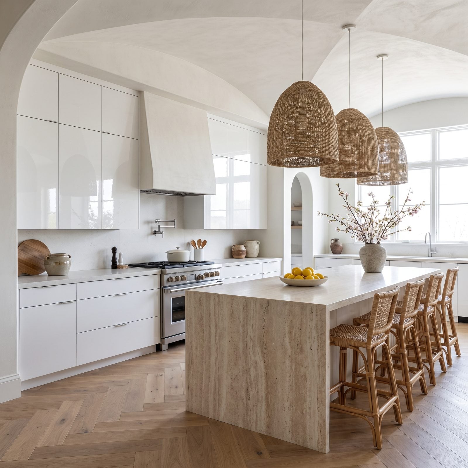 Glossy White Cabinets Creating a Clinical Showroom Effect