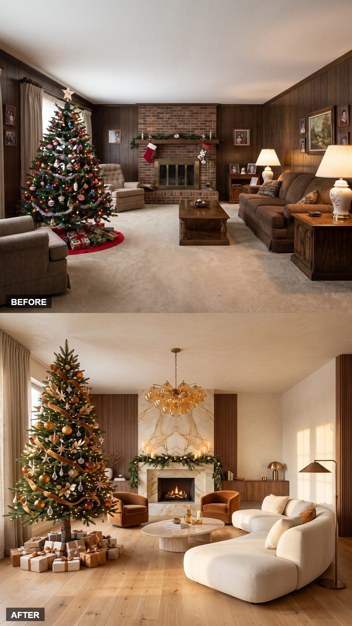 Golden-Hour Contemporary Christmas in Ivory Plaster and Amber Glass