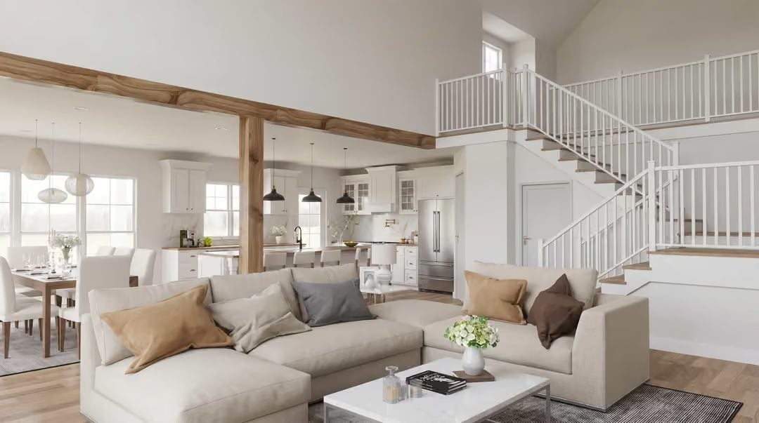 Exposed Wood Posts Doing Real Structural Work in an Open-Plan Interior