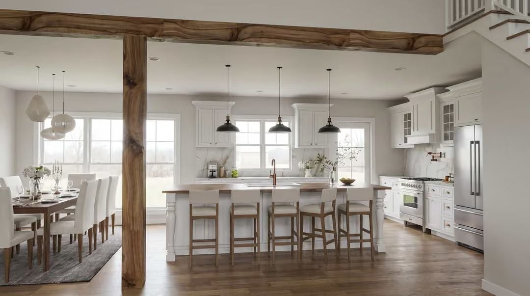 Raw Wood Beams, Black Pendants, and a Kitchen Island Built for Actual Cooking