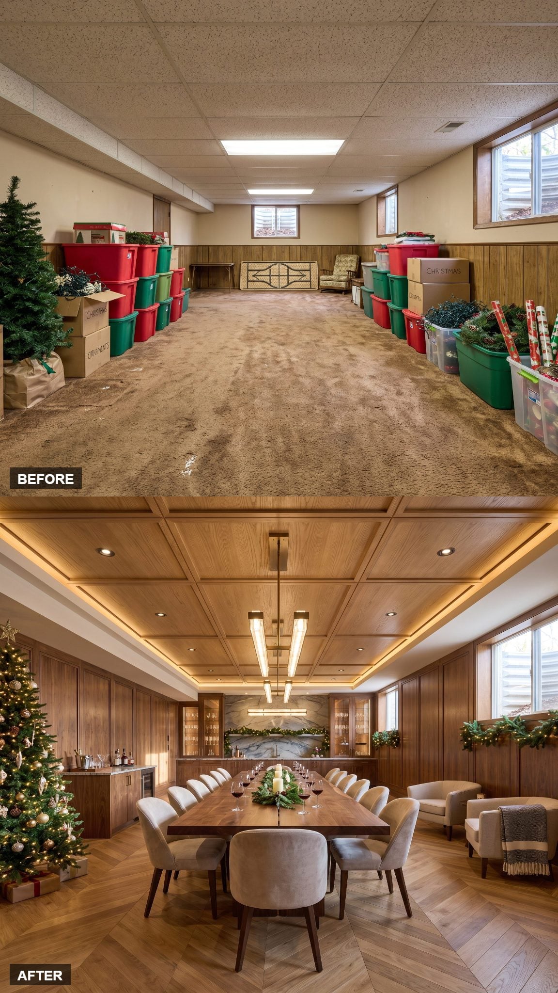 Grand Holiday Dining and Entertaining Hall with Chevron Oak and Walnut