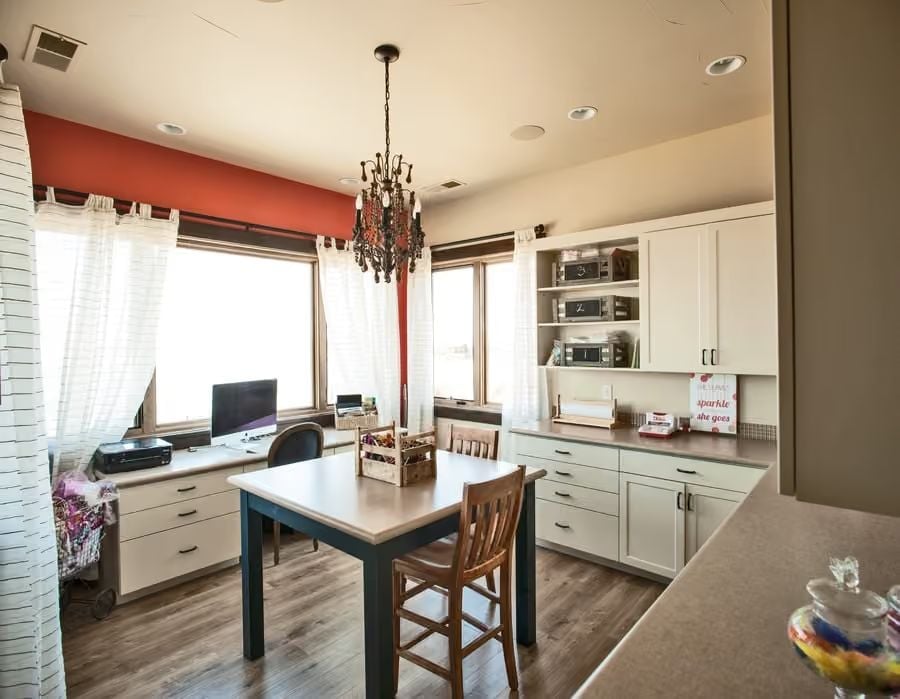 Chandelier and Craft Room Refusing to Pick a Lane