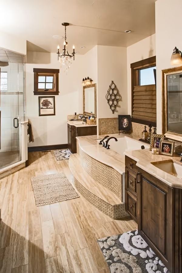 Raised Soaking Tub on a Mosaic Platform That Earns Its Own Zip Code
