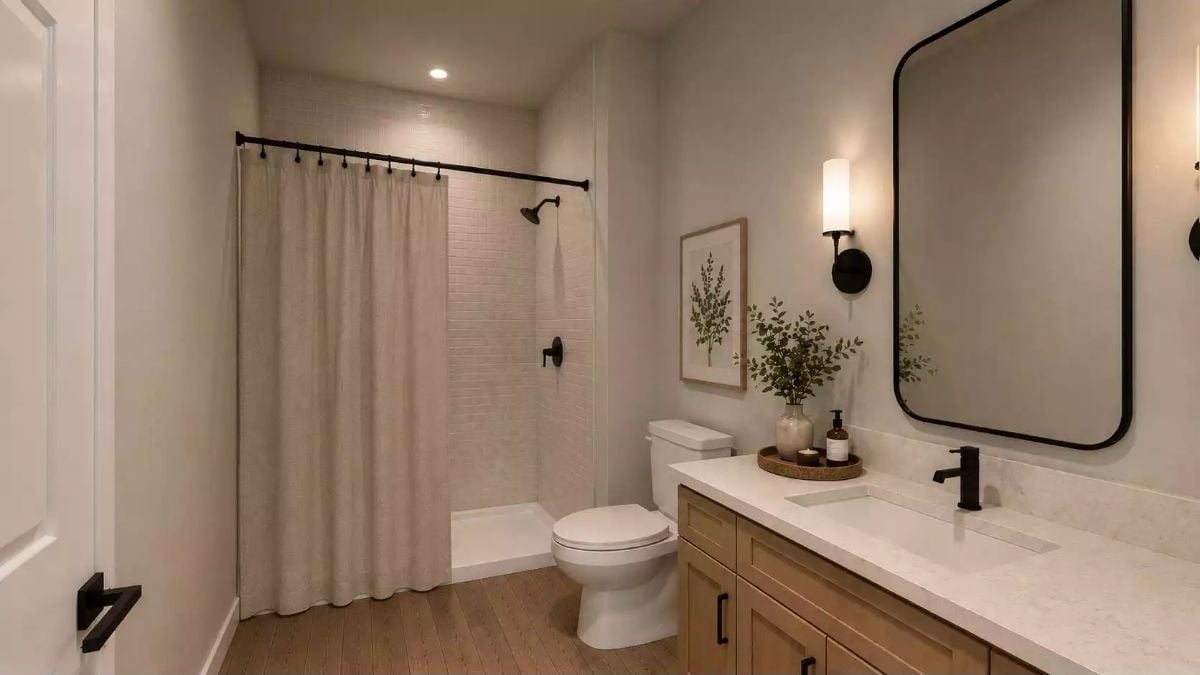 Warm Wood Vanities and Matte Black Hardware Are Quietly Taking Over Bathroom Design