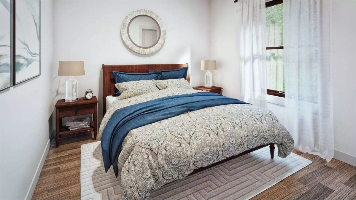 Paisley Duvet, Walnut Headboard, and Blues That Actually Hold the Room Together