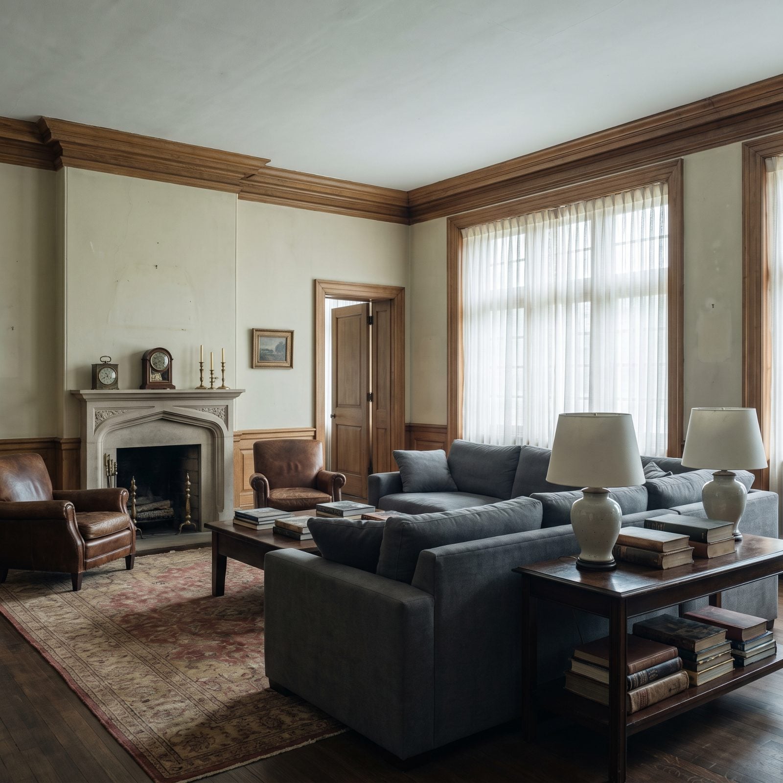 A Gray Couch Making a Traditional Room Feel Washed Out