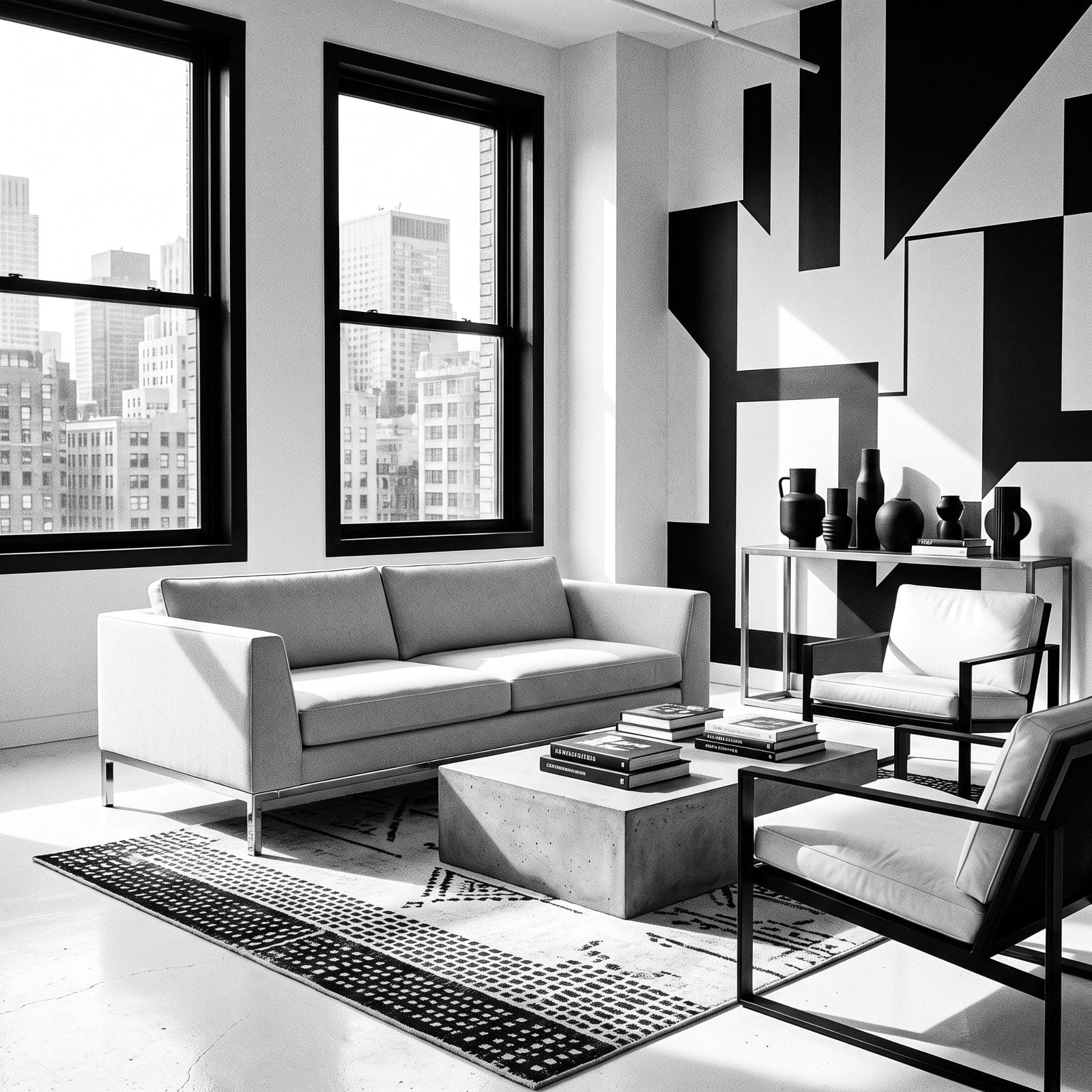 A Gray Sofa Making a Black-and-White Scheme Feel Severe